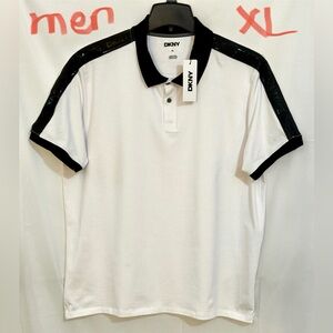 DKNY Men's Polo Shirt in White with Black Trim